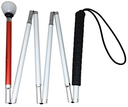 Aluminio Baston Blanco Plegable en 6 Secciones para Ciegos y Baja Vision (Mango de Negro, 120 cm (47.2 Pulgada))