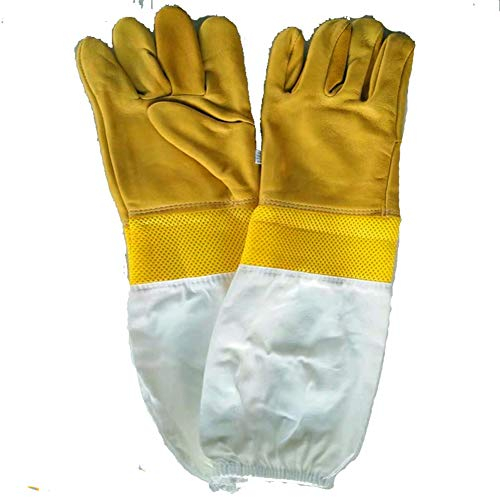 Egurs Imkerhandschuhe Bienenzucht Handschuhe Ziegenleder Schutzhandschuhe Langarm Langlebig Belüfteten Perfekt für den Anfänger Beekeeper (Gelb und Weiß)