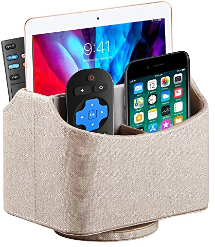 Fernbedienungshalter aus Leder, um 360 Grad drehbar, für Schreibtisch, TV-Fernbedienung, Nachttisch, Organizer für Controller, Medien, Post, Taschenrechner, Handy und Stifte