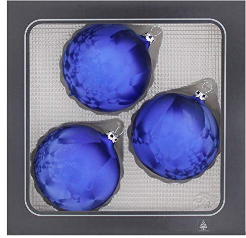 Thüringer Glasdesign Weihnachtskugeln blau Eislack 3 Stück/Set, Ø 8 cm Christbaumkugel blau