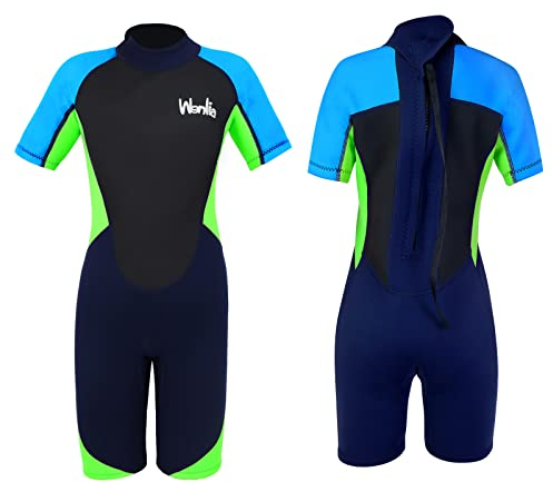Yueta Kinder Neoprenanzug-2.5mm Neopren Shorty Neoprenanzug Teenager Einteilig UV-Schutz 50+ Badeanzug zum Tauchen, Schwimmen, Surfen (Blau, S)