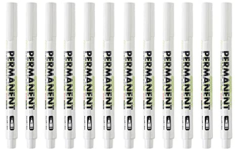 FakeFace 12 Pack White Chalkboard Chalk Pens - White Dry Erase Permanent Marker Pens Fine Round Tip 1mm Ink Pens Paint Pen for Blackboard, Chalkboard Signs, Windows, Glass,Rocks,Wood