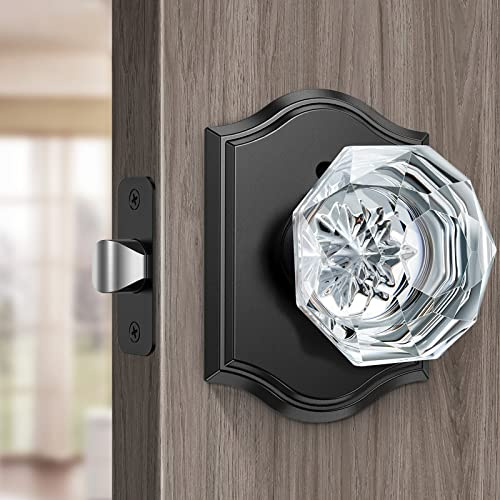 Calzibeno Crystal Door Knobs with Lock, Glass Door Knobs Interior for Privacy Use, Black Crystal Door Knobs for Bedroom Bathroom, Vintage Glass Crystal Door Knob