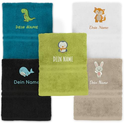 my STITCHERY Kinderhandtuch mit Namen Bestickt, Oeko-TEX® Standard 100 - Personalisiertes Handtuch für Kinder aus nachhaltiger Baumwolle mit gesticktem Namen und Motiv (70 x 140 cm, Petrol)