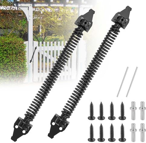 WeeGoo 2 Set 14 Inch Gate Closer Spring for Wooden Gate, Self Closing Gate Spring, Adjustable Spring Closure Heavy Duty Metal Garden Gate Closer Spring for Fence Door Gate (Black)