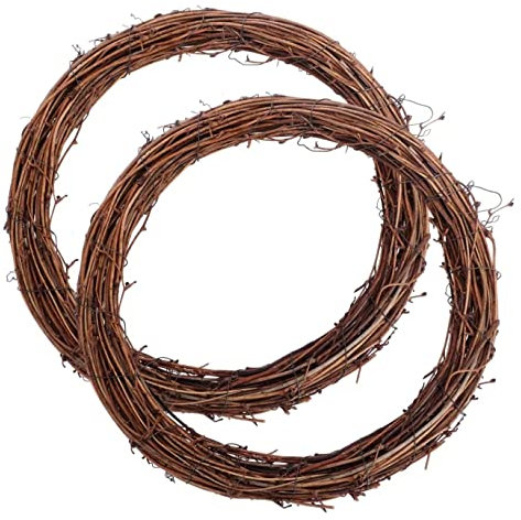 2 PCS Large Natural Grapevine Wreathes Vine Branch Wreath Christmas Rattan Hand-woven Rings Rattan Wreaths for DIY Wreath Xmas Halloween Easter Wall Hanging or Wedding Decors (25CM)