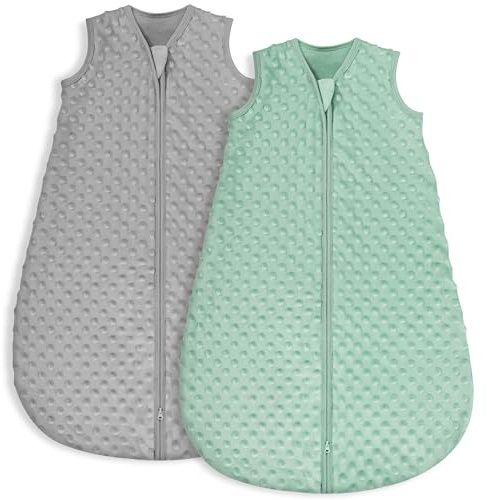 Looxii 2-pack Vinterbaby sovsäck Bomull 1,5 TOG Varm filt Surround Andas Sovsäck för Unisex Flickor Pojkar 6-12 Månader Grå och grön