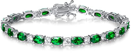 FANCIME Braccialetto da tennis da donna in argento sterling 925 con pietra preziosa, bracciale tennis con pietra di nascita, regalo di gioielli per donne e ragazze, lunghezza 19 cm, 19 cm, Argento