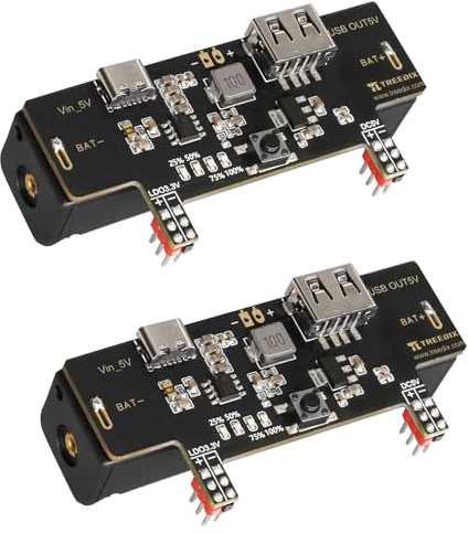 Treedix Breadboard Power Supply Module 3.3V/150mA 5V/2A, With USB Type-C Charging Port, Type-A Output Port and Rechargeable Battery's Slot, Charging Moule for Breadboard Experiments (Two Pieces)