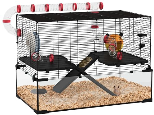 PawHut Hamster Cage w/Tunnels, Tubes, Ramps, Platforms, Hut, 78.5 x 48.5 x 57cm