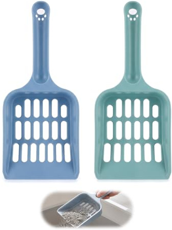 2 Strong Cat Litter Scoop, Plastic Cat Litter Shovel Cat Poop Scoop Cat Litter Tray Scoop Handy Sand Sifter Poop Sieve Cleaning Tool Shovel Scoop Cat Scoop Set (Blue & Grey)