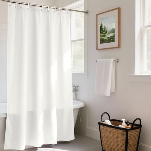 REDKEY Duschvorhang 240x200 cm mit Gewicht Unten, Anti-schimmel Badvorhang, Waschbar Schnelltrocknend Wasserabweisend PVC Textil, Antibakteriell Badewanne Vorhang mit 16 Haken für Bad Dusche, Warmweiß