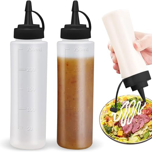 Kezidhp Botella Exprimible, 2 Pcs 350ml 8oz, Dispensador de Salsas sin BPA - Antifugas, para Condimentos, Mayonesa, Mostaza, Salsa de Tomate, Picante, Cocina y Postres