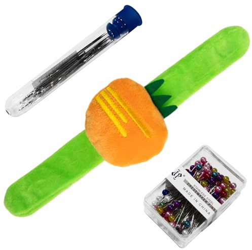 Radish Wrist Pin Cushion for Sewing, Snap Bracelet Wrist Bands Pincushion Organizer for Pins and Needles Include 80 Pearl Ballhead Pins and 18 Sewing Needles
