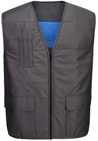 Portwest CV28 Cooling Vest Lightweight Breathable Workwear Quick Activation Reusable Eight Hour Cooling Mesh Fabric Three Pocket Functional Design, Slate Grey, L/XL