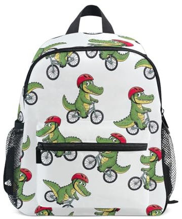 RPLIFE Linda mochila escolar de cocodrilo de dibujos animados para niños y niñas, mini con etiqueta de nombre, mochilas escolares para niños, 3-8 años, Lindos cocodrilos de dibujos animados, color