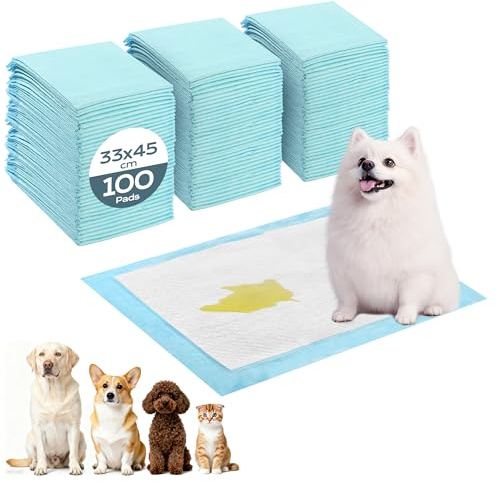 Chumix Tappetini Igienici per Cani 33x45cm 100pezzi Tappetini Assorbenti con Antiodore, Struttura 6 Strati Anti-Perdite, Traversine Cani per Cuccioli, Cani Anziani e Casi di Incontinenza