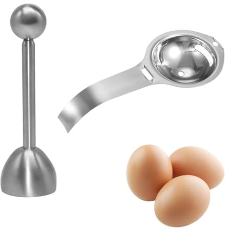Pelador de Huevos Cocidos y Separador Claras Huevo, Egg Shell Opener, 2 Piezas, Hecho de Acero Inoxidable 304, Apto para Lavavajillas, Esencial de Cocina, Herramientas