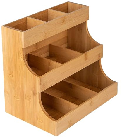 Organisateur Porte-Sachets de Thé - Boîte de Stockage de Thé en Bois Compacte - Étagère en Bois à 3 Niveaux pour la Maison, le Bureau, la Cuisine, le -Manger, le Coffre, le Plan de Travail et l'Affich