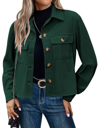 HOTOUCH Women's Jackets Casual Lightweight Jacket Short Bomber Jacket | Button Down, Corduroy, Casual Jacket for Autumn Winter, Cropped Jacket with Pockets