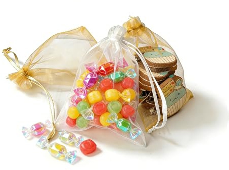 Feuerlos Organza Bags 100PCS Small Drawstring Gift Bags 9X12CM Jewelry Candy Bags for Wedding, Christmas, Birthday, Party