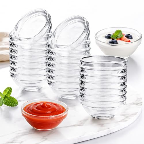 BXUUXA 24er Set Dipschalen aus Glas 40ml Dessertschalen Ø 6,2 cm Kleine Glasschälchen für Dips Saucen Marmelade Stapelbare Snackschalen für Haushalt Party Buffet & Restaurant Spülmaschinenfest