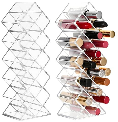 BRRDAQU 2Pz Organizador de Pintalabios, Caja Organizadora de Lápiz Labial Soporte para Pintalabios Acrílico 16 Lugares Torre de Labios para Encimera de Tocador, Lápices Labiales, Brillo de Labios