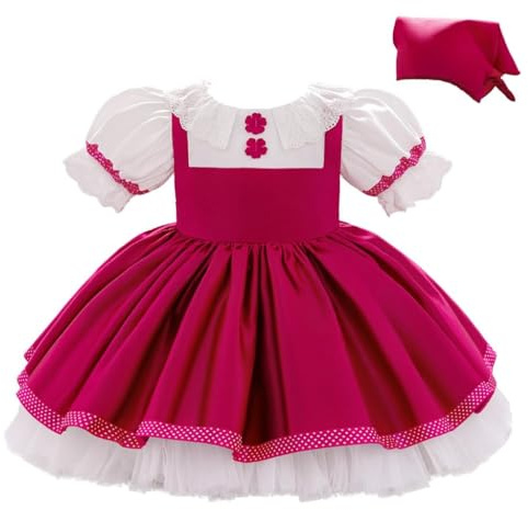 Dressy Daisy Toddler Little Girls and Bear Costume Folk Dress Up Birthday Party Halloween Outfit with Kerchief 4T - 5T, Fuchsia Pink