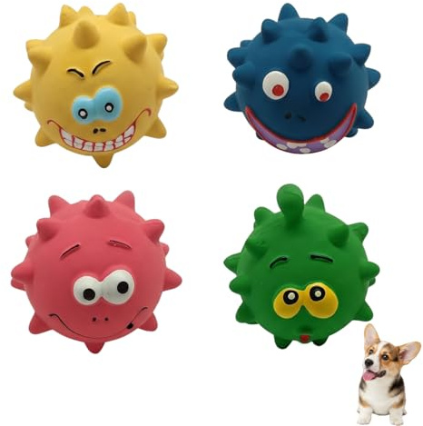 InekoAgua 4-Pack Squeaky Spiky Latex Dog Balls