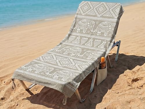 o-day Telo Mare con Angoli e Tasche 70x180cm – Asciugamano Mare Cotone Fouta 100% Per Lettino e Spiaggia (Tribale - Beige Savana)