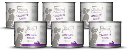 MjAMjAM - nourriture humide premium pour chiens - dinde savoureuse avec de délicieuses carottes, pack de 6 (6 x 200 g), sans céréales avec de la viande supplémentaire