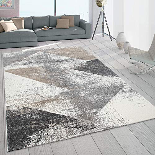 Paco Home Teppich Wohnzimmer Kurzflor Vintage Design Abstraktes Muster Pastell Grau Beige, Grösse:80x150 cm