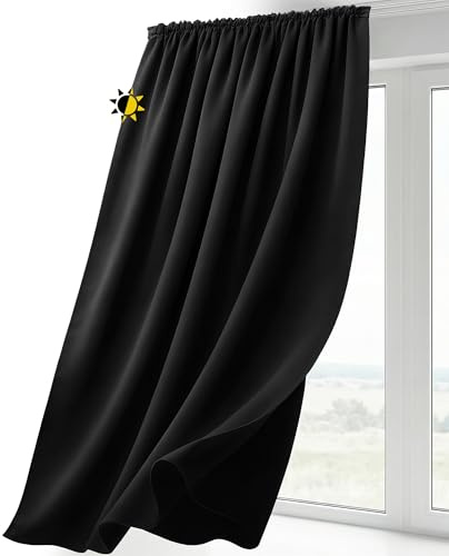 BEAUTEX Verdunkelungsgardine mit Kräuselband U-Band, Blackout Vorhang Blickdicht abdunkelnd, Größe und Farbe wählbar (Breite: 140 cm, Höhe: 245 cm, Schwarz)