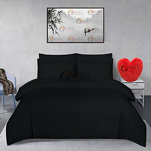 Comfort Collections Brushed 100% Cotton Flannel Flannelette Plain Duvet Quilt Cover Bedding Set Black King 230cm x 220cm Approximate