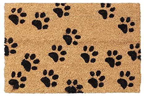 Relaxdays Fußmatte Kokos, Pfoten, 60 x 40 cm, Fußabtreter innen & außen, rutschfeste Türmatte, Abtreter, Natur/schwarz
