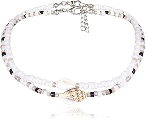 CYWQZZ Boho Choker Halskette Kurze Muschel Perle Halsketten Perlen Strand Schmuck für Frauen und Mädchen, Muschel
