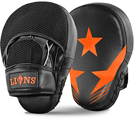 Lions Max Star Curved Focus Pads Hook and Jab For MMA, Kick Training, Speed and Punch Practice (Orange)