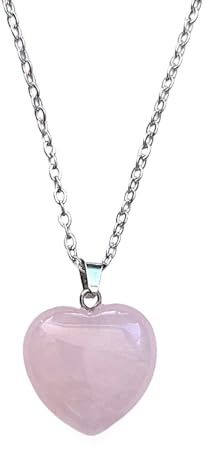 ASTER ALHELÍ - Collana Donna di Pietre Semipreziose a Forma di Cuore - Gioielli Donna Ciondolo Amuleto con Catena in Acciaio Inossidabile - Ideale da Regalare (Quarzo Rosa)