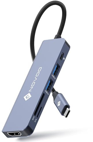 NOVOO Hub USB C Multiporta, 6 in 1 Adattatore USB C a HDMI con 100W PD Carica, HDMI 4K, 2 Porte USB 3.0, Lettore SD/Micro SD, per MacBook Air/Pro e Altri dispositivi di Type C（10cm cable）