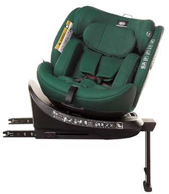 Kindersitz drehbar 360° ENZO-FIX mit ISOFIX montage, Stabilisierung, zusätzlicher Seitenschutz, I-SIZE (Dunkelgrün)