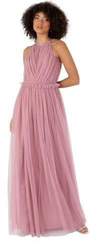 Anaya with Love Kvinnors maxiklänning damer ärmlös halterneck ruffle Empire A-Line för bröllopsgäst brudklänning kväll tillfälle dam, Rosa brud, 34