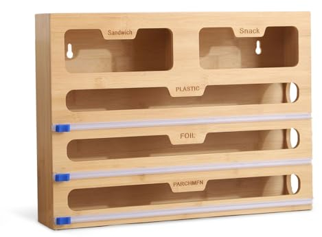 Hojalis 5 in 1 Cling Film Dispenser and Cutter, Plastic Wrap Dispenser with Cutter, Tin Foil Dispenser and Cutter for Aluminum Foil, Cling Film, Parchment Paper, Organizer Storage for Kitchen Drawer