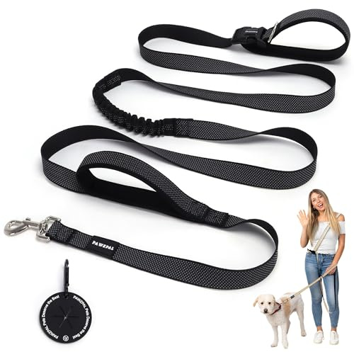 PAWZPAL 8FT-10FT Hands Free Dog Leash - Adjustable Waist/Crossbody 2-in-1 Belt with Shock-Absorbing, Traffic Handle & Reflective for Hiking, Canicross & Active Lifestyles (Black)