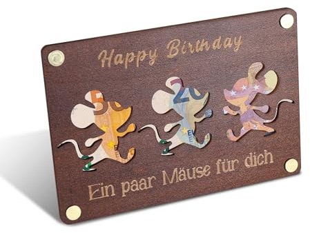 Carte de vœux en bois pour cadeau en argent, cadeau personnalisé, pour mariage, anniversaire, cérémonie, voyage, baptême, confirmation, 16 x 11 cm (couleur bois)