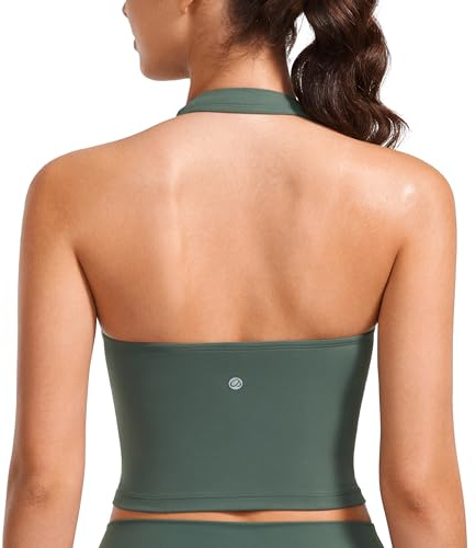 CRZ YOGA Butterluxe Halter Neck Crop Tank Tops Dark Forest Green 10
