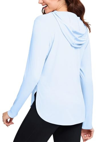 JTSONN Maglia Anti UV Donna Maglietta Camicia Sportiva da Donna Protezione UVF 50+ Corsa Maglietta Leggera e Traspirante Felpa Funzionale ad Asciugatura Rapida Pullover Escursionismo con Cappuccio