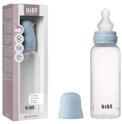 BIBS Baby Bottle 270 ml Silicone Nipple - Anti-Colic, BPA-Free, Round Nipple, Medium Flow, Lightweight & Easy to Clean, Suitable for Newborns 0+ Years - Baby Blue