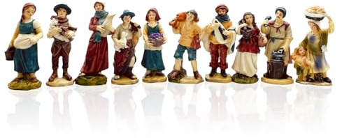 Gesar Statuine 10 Pastori per presepe da 8 cm - Set 10 Pezzi Pastori per Presepe in Resina - Personaggi Presepi - Presepe Statuine in Personaggi Dipinti a Mano - Natività Natalizie