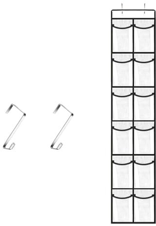 Diffaxy Über der Tür Schuhorganizer, Schuhregal Hängend mit 12 großen Netztaschen und 2 Haken, Schuhorganizer Platzsparend für Wohnzimmer, Schlafzimmer, Badezimmer (Weiß)