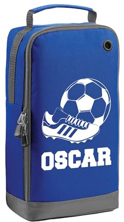 Personalised Kids Boot Bag – Custom Name Sports Shoe Bag for Football, Rugby, Cricket, PE & School – Gift for Boys & Girls (Football Boot, Blue)